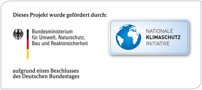 Logo "Dieses Projekt wurde gefördert durch Bundesministerium für Umwelt, Naturschutz, Bau und Reaktorsicherheit sowie Nationale Klimaschutz Initiative aufgrund eines Beschlusses des deutschen Bundestages".
