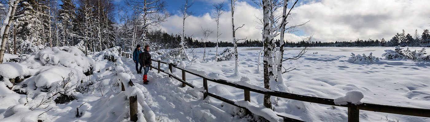 Winterwanderer am verschneiten Wildsee